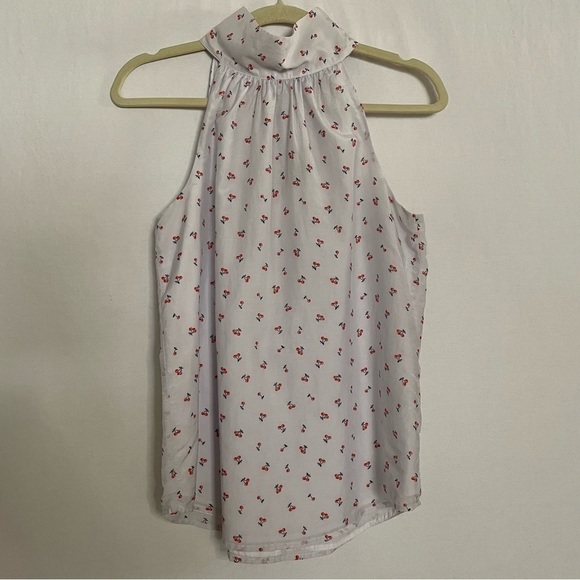 J. Crew Silk Blend Cherry Print Sleeveless HighTie Neck Halter Blouse Top - Picture 4 of 14